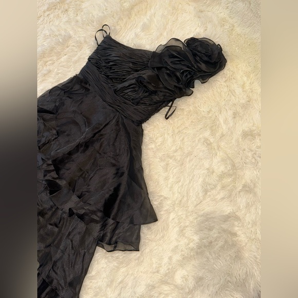 NWOT MAC DUGGAL one shoulder ruffle HI-LO Black Dress sz 6 GOWN - Picture 4 of 7